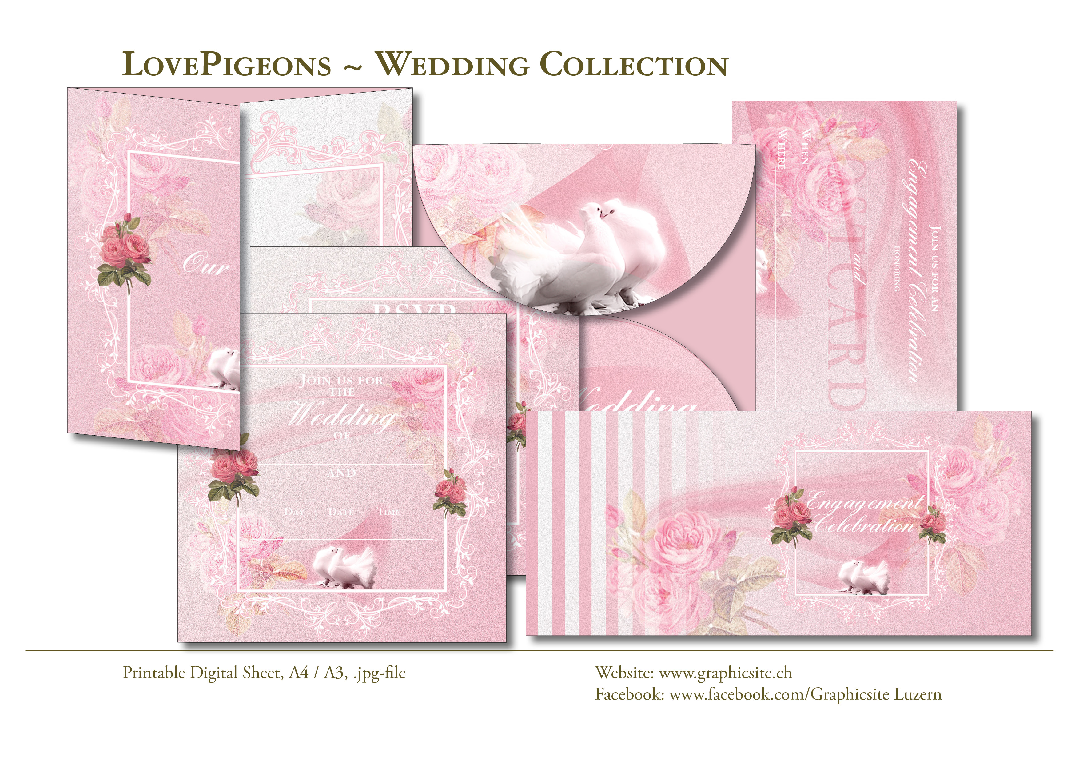 Printable Digital Sheets - Wedding Collections - LovePigeons, #printable, #digital, #sheets, #wedding, #invitation, #cards, #stationary, #scrapbooking,
